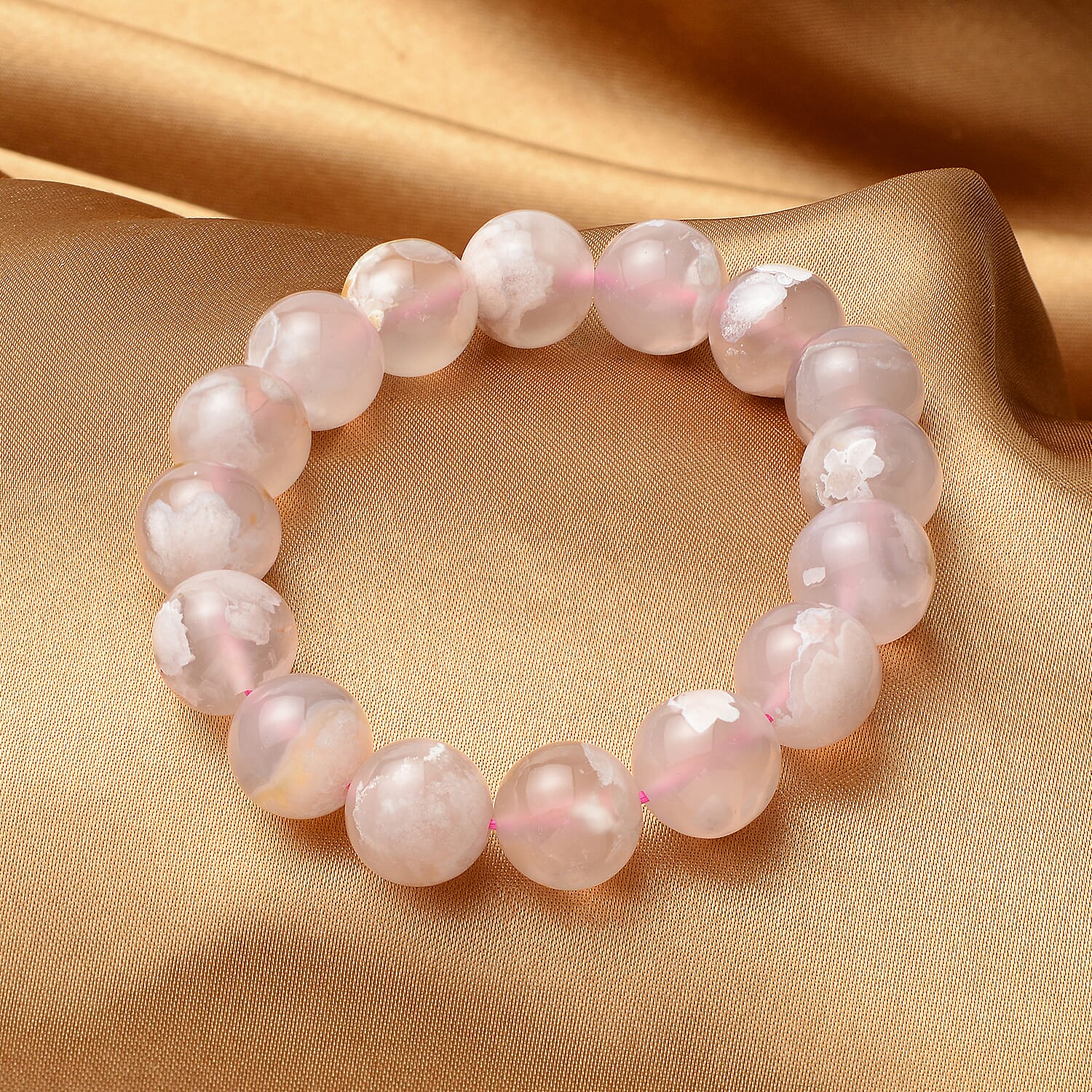 Cherry Blossom Agate Beads Stretchable Bracelet (Size 7.0) 214.00 Ct.