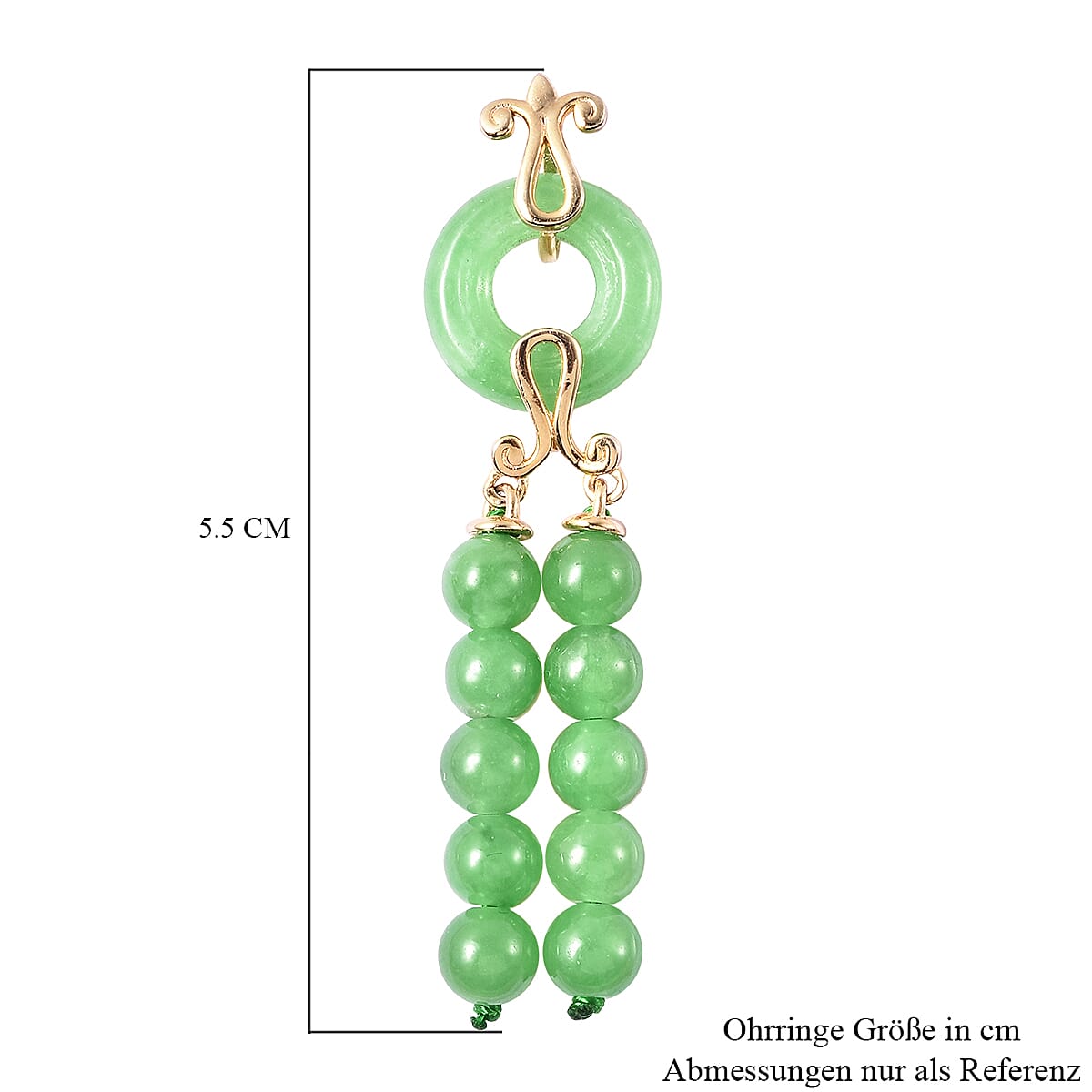 Green Jade Beads Dangle Earrings in Sterling Silver 45.70 Ct