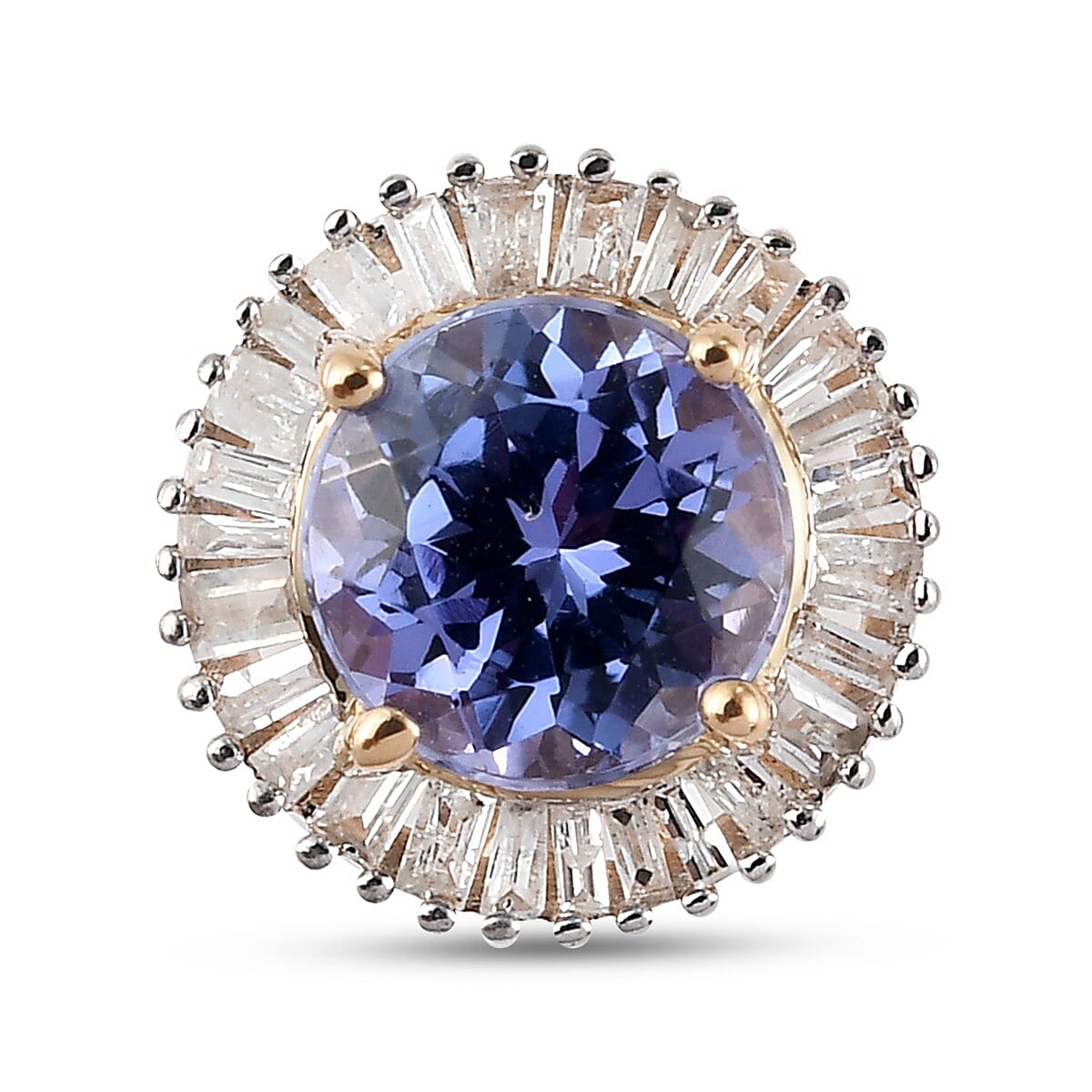 One Time Deal- 9K Yellow Gold Tanzanite (Rnd) and White Diamond Pendant 1.05 Ct.