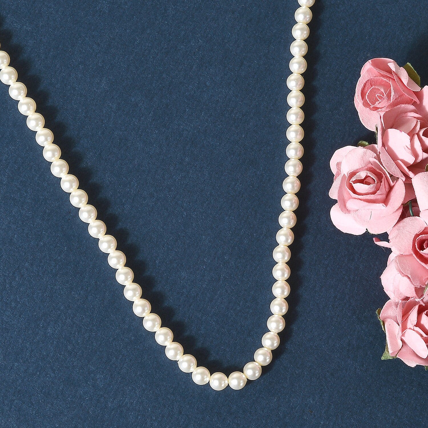 Lustro Stella Cream Pearl Crystal Beads Necklace (Size 18) in Sterling Silver