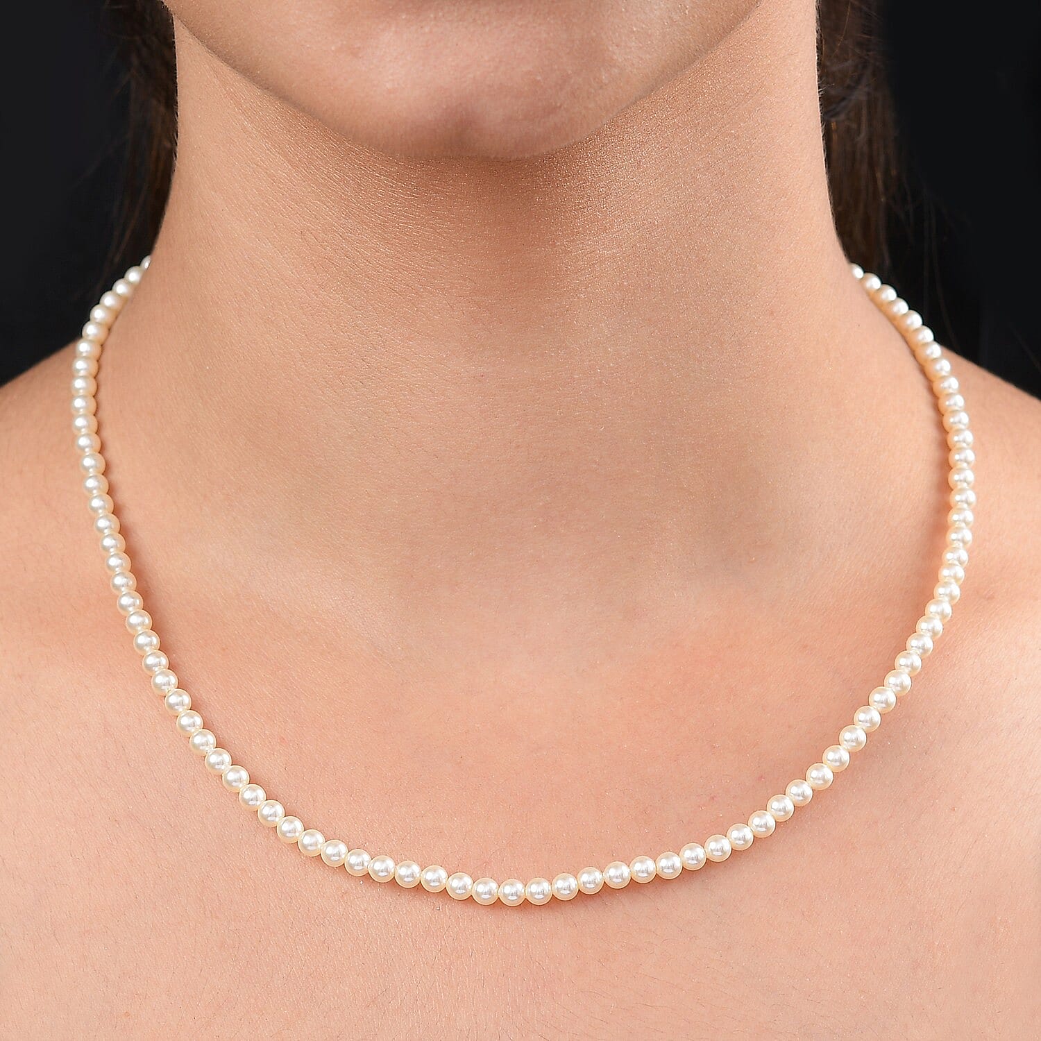 Lustro Stella Cream Pearl Crystal Beads Necklace (Size 18) in Sterling Silver