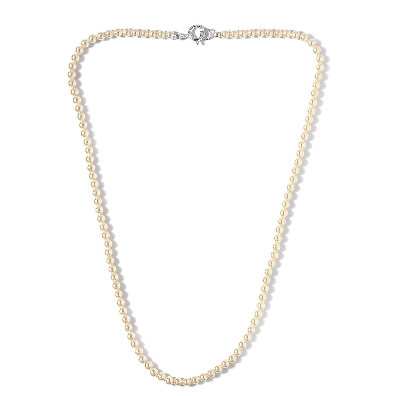 Lustro Stella Cream Pearl Crystal Beads Necklace (Size 18) in Sterling Silver