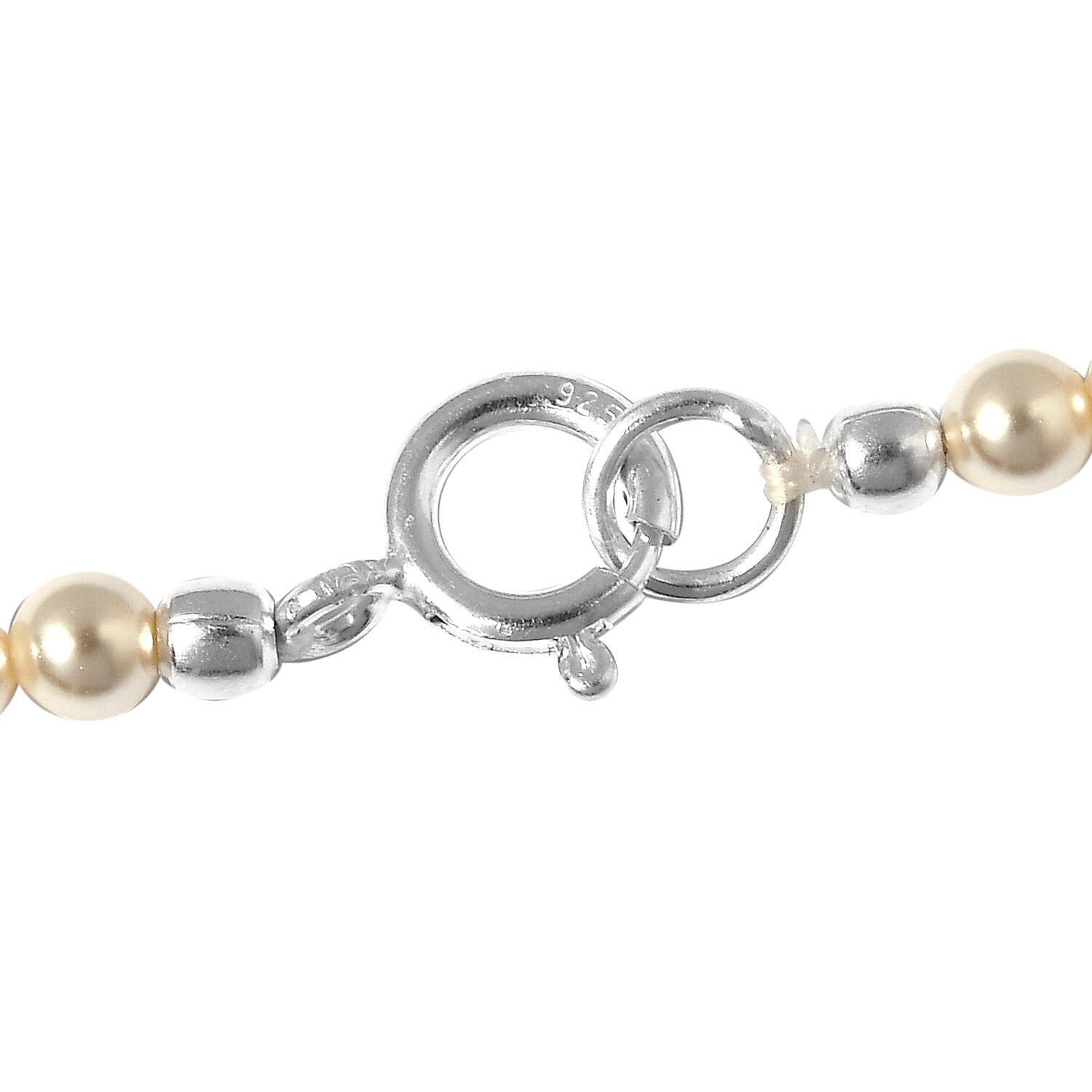 Lustro Stella Cream Pearl Crystal Beads Necklace (Size 18) in Sterling Silver