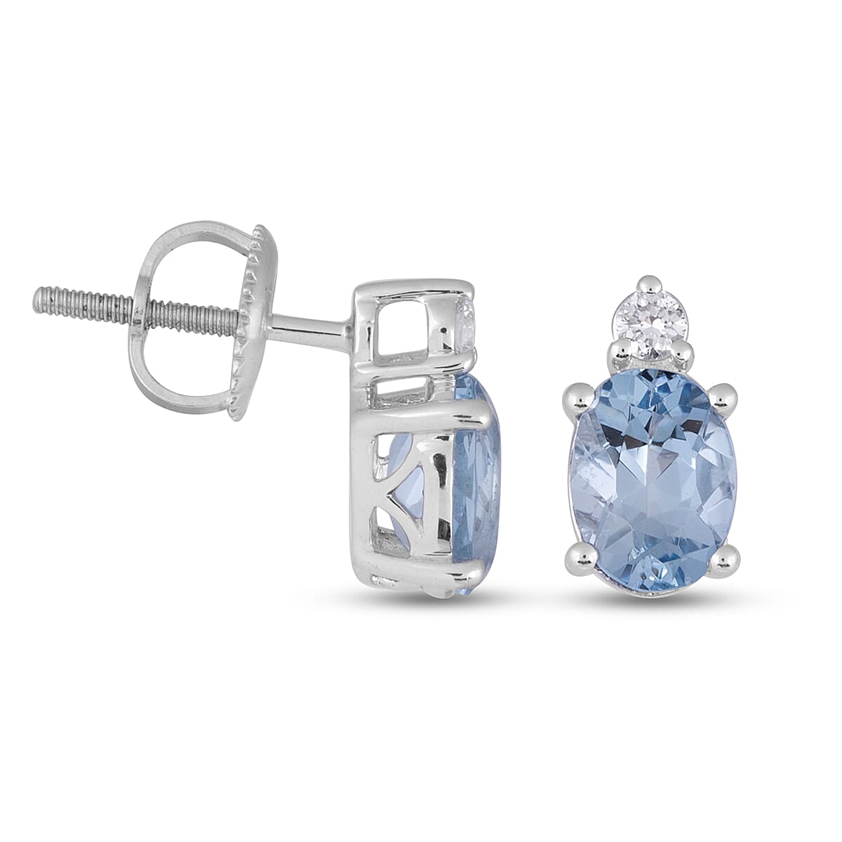 ILIANA 18K White Gold AAA Santa Maria Aquamarine and Diamond Earrings (with Screw Back)1.50 Ct.