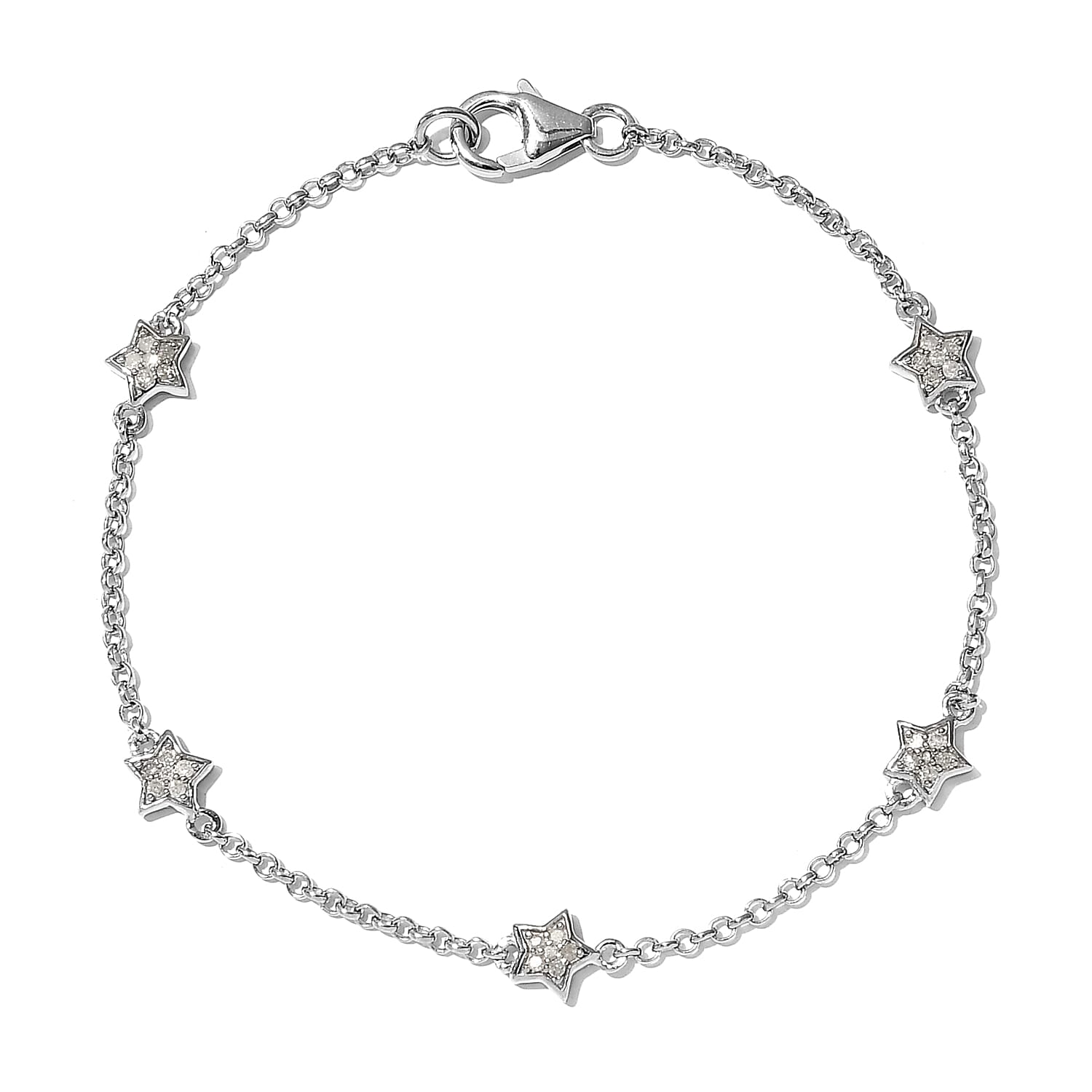 GP Celestial Dream Collection - Diamond Station Star Belcher Bracelet (Size - 7.5) in Platinum Overlay Sterling Silver 0.29 Ct.
