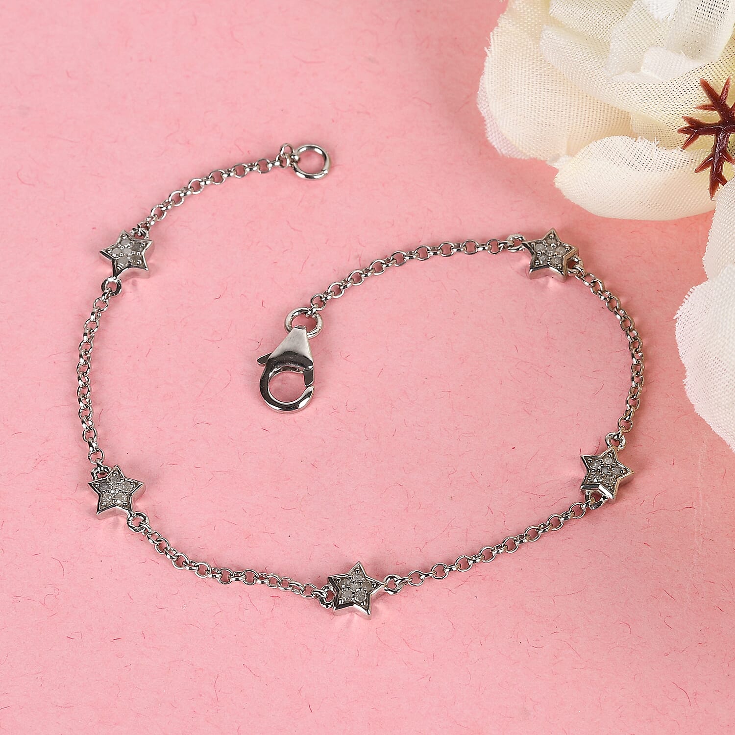 GP Celestial Dream Collection - Diamond Station Star Belcher Bracelet (Size - 7.5) in Platinum Overlay Sterling Silver 0.29 Ct.