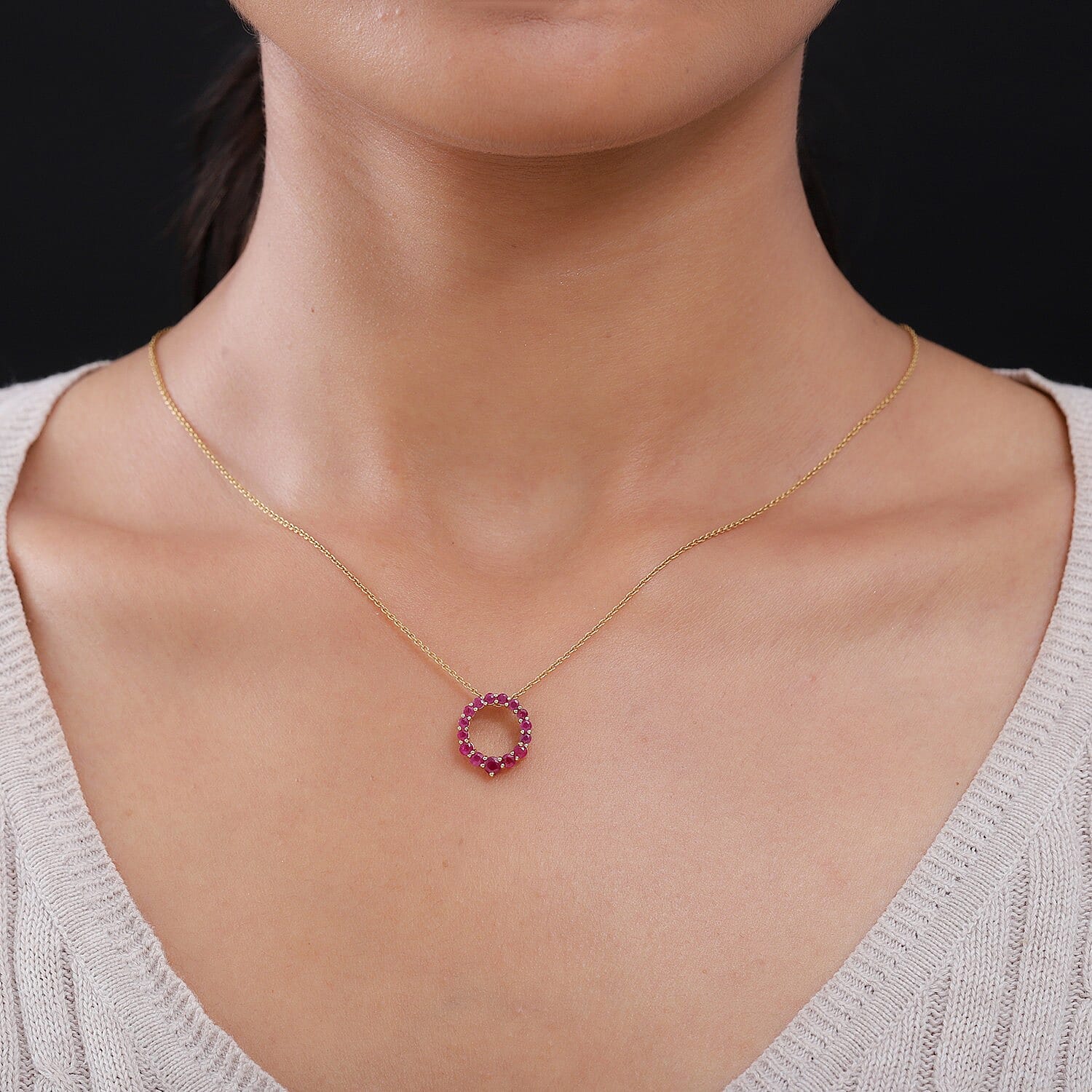 Ruby Circle Pendant in 14K Gold Overlay Sterling Silver 1.14 Ct.