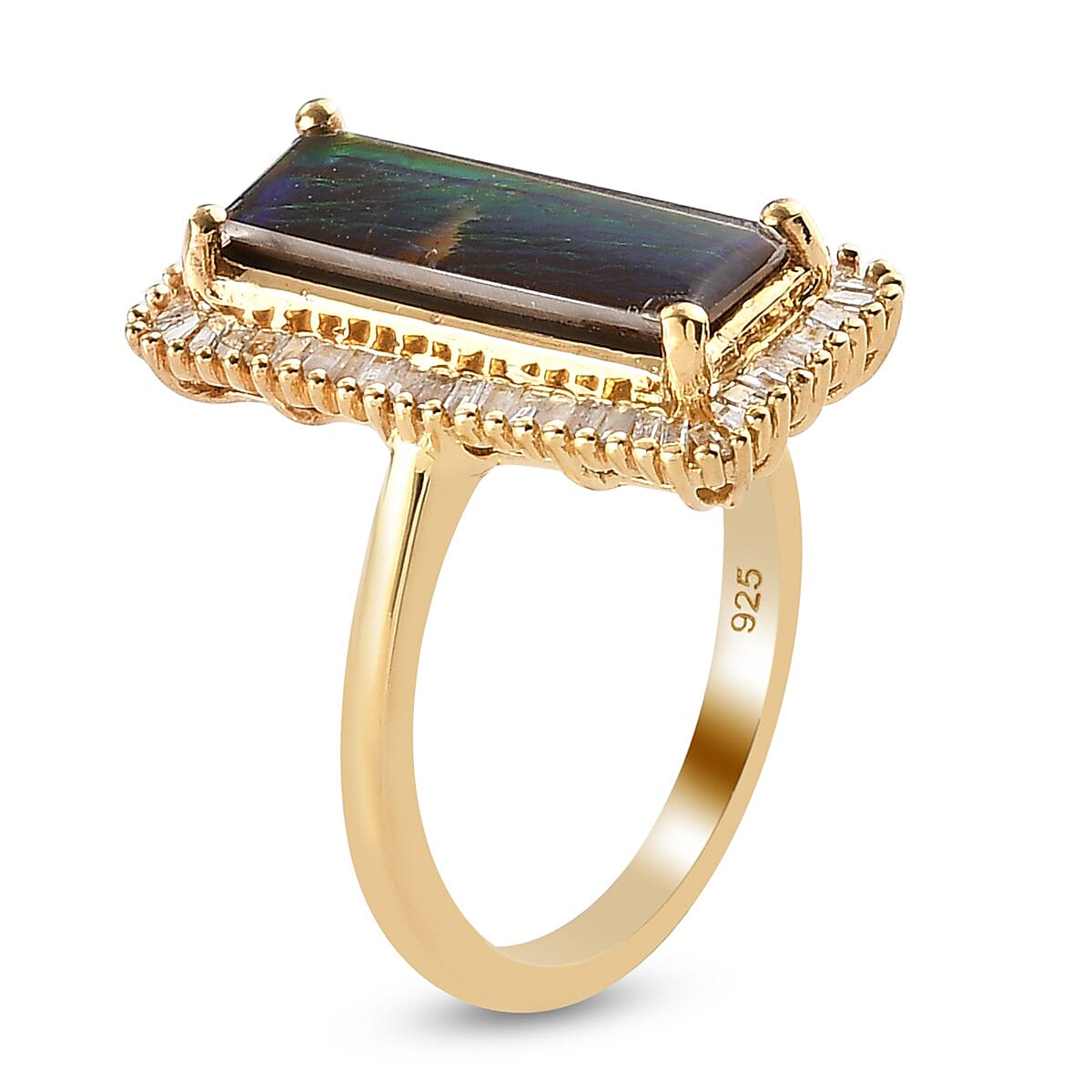 Canadian Ammolite and Diamond Ring in 14K Gold Overlay Sterling Silver 2.56 Ct.