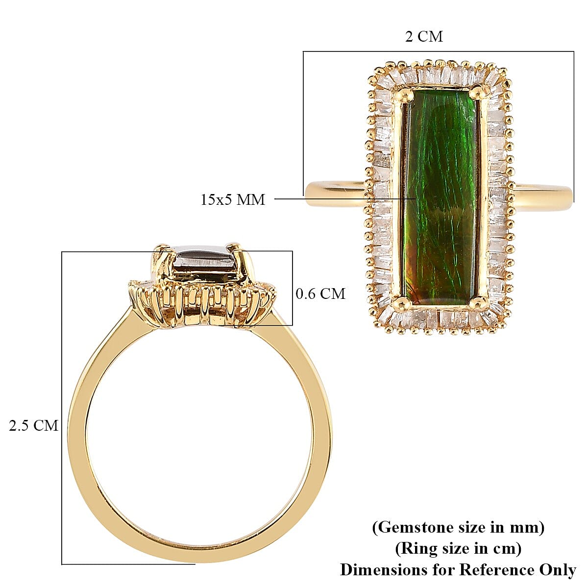 Canadian Ammolite and Diamond Ring in 14K Gold Overlay Sterling Silver 2.56 Ct.