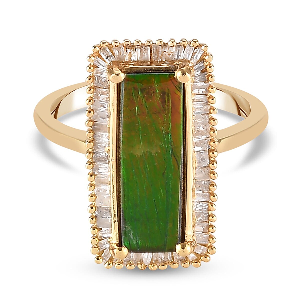 Canadian Ammolite and Diamond Ring in 14K Gold Overlay Sterling Silver 2.56 Ct.