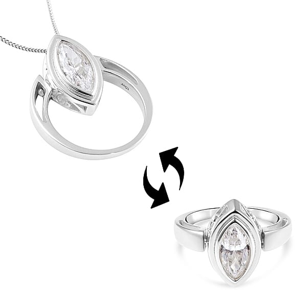 Lustro Stella 2 in 1 Sterling Silver Ring & Pendant Made with Finest CZ 1.65 Ct.