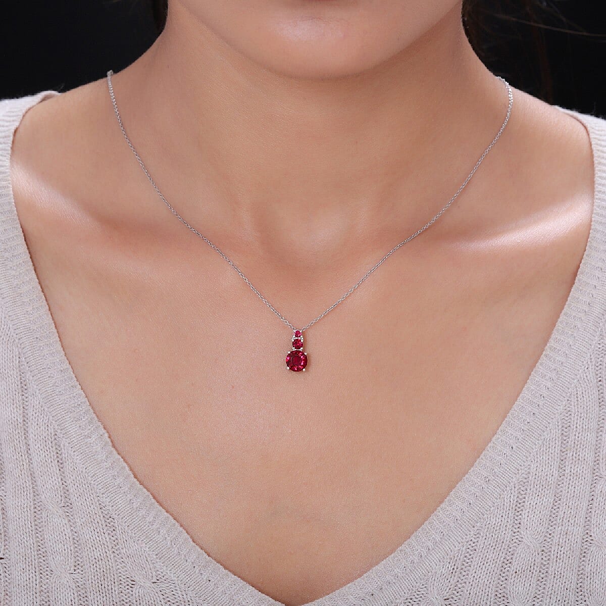 Lustro Stella Ruby Colour Crystal Pendant in Sterling Silver