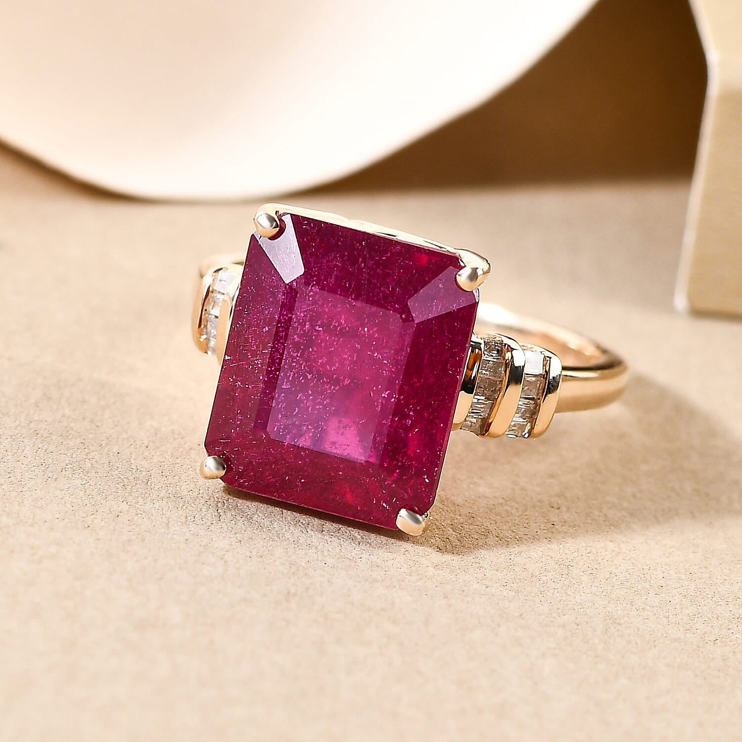 9K Yellow Gold African Ruby (FF) and Diamond Ring 8.70 Ct.