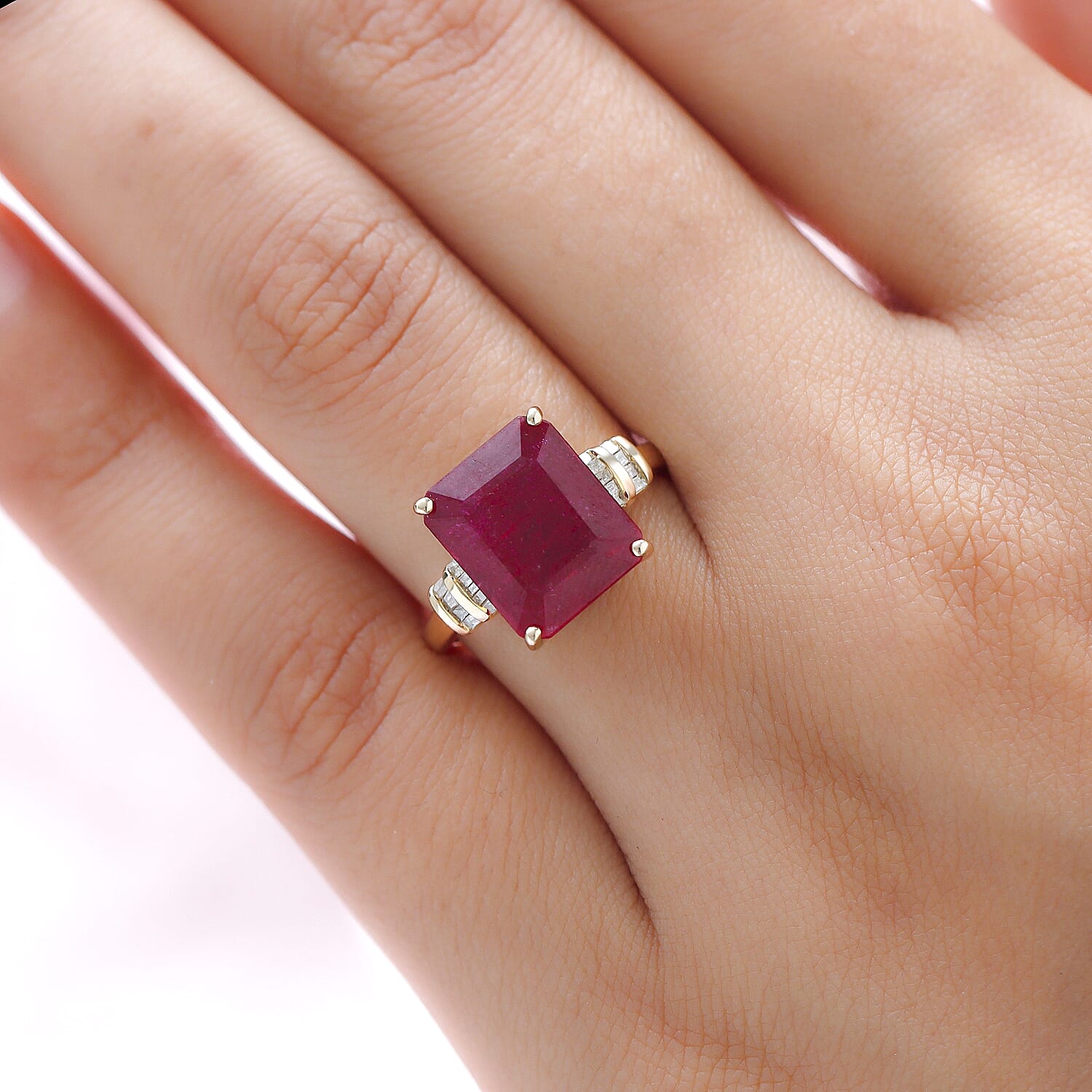 9K Yellow Gold African Ruby (FF) and Diamond Ring 8.70 Ct.