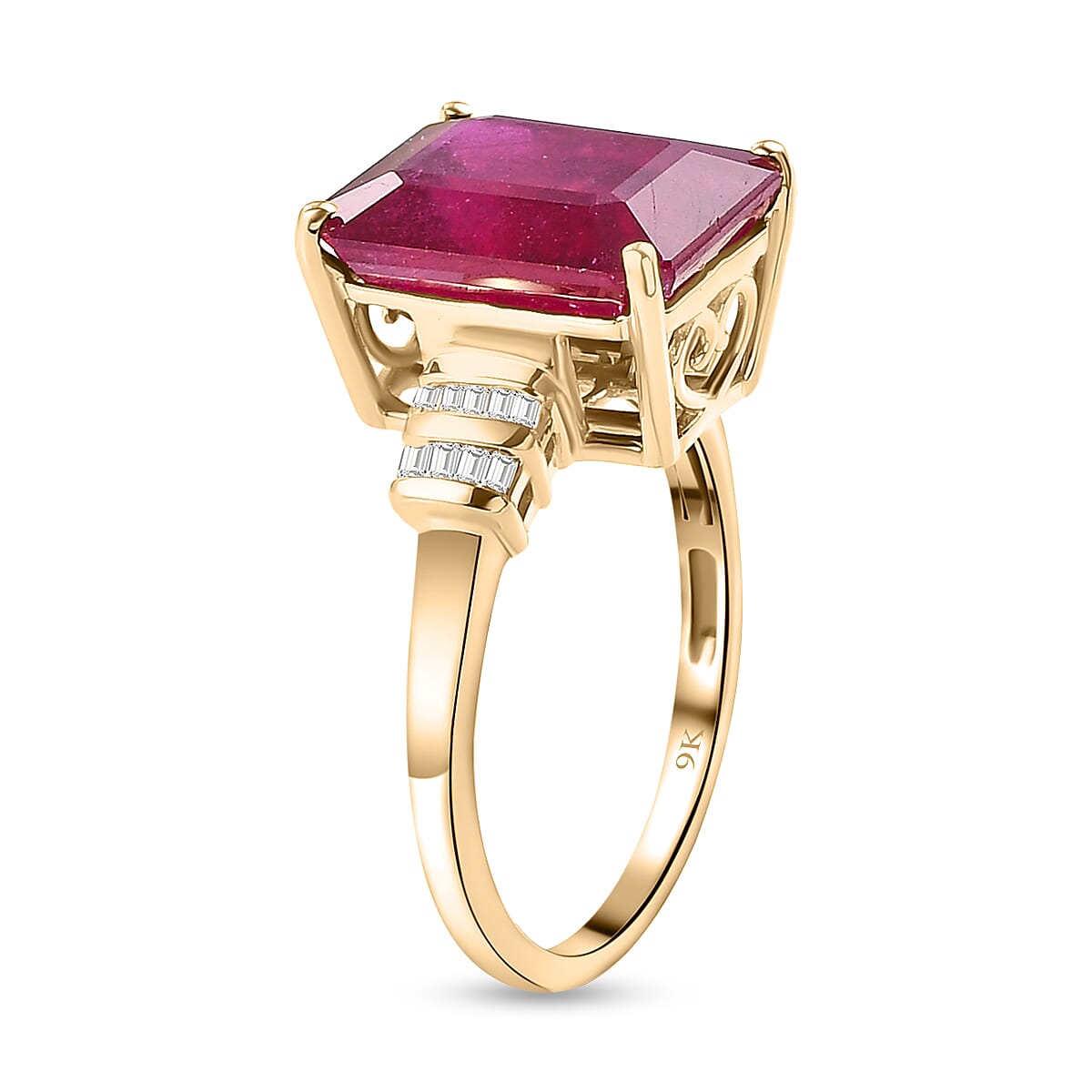 9K Yellow Gold African Ruby (FF) and Diamond Ring 8.70 Ct.