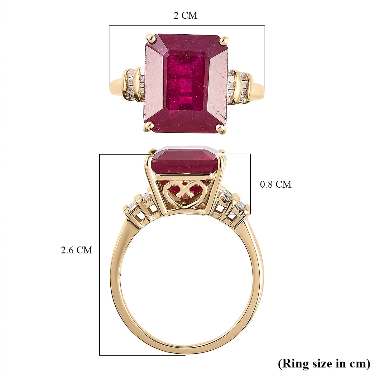 9K Yellow Gold African Ruby (FF) and Diamond Ring 8.70 Ct.