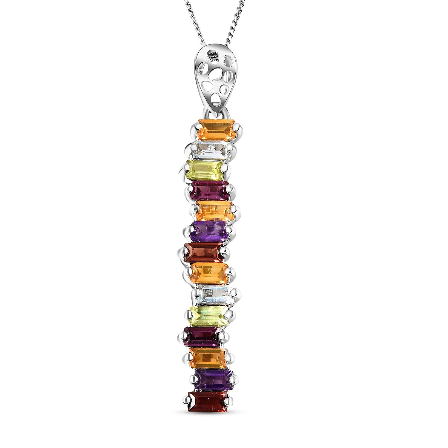 RACHEL GALLEY Forte Lattice Collection - Rhodolite Garnet and Multi Gemstones Pendant with Chain (20/22/24) in Rhodium Overlay Sterling Silver 1.85 Ct.