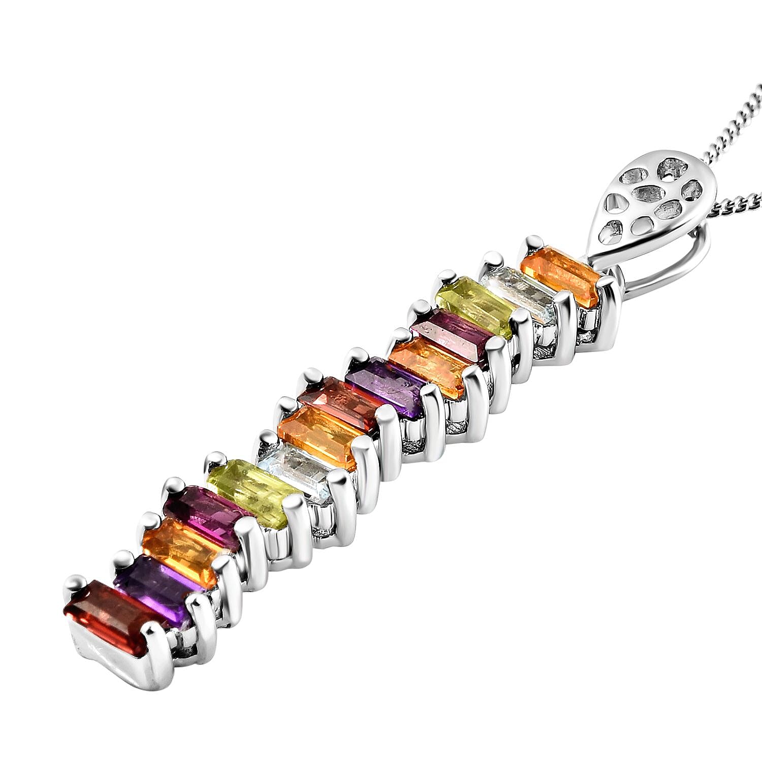 RACHEL GALLEY Forte Lattice Collection - Rhodolite Garnet and Multi Gemstones Pendant with Chain (20/22/24) in Rhodium Overlay Sterling Silver 1.85 Ct.