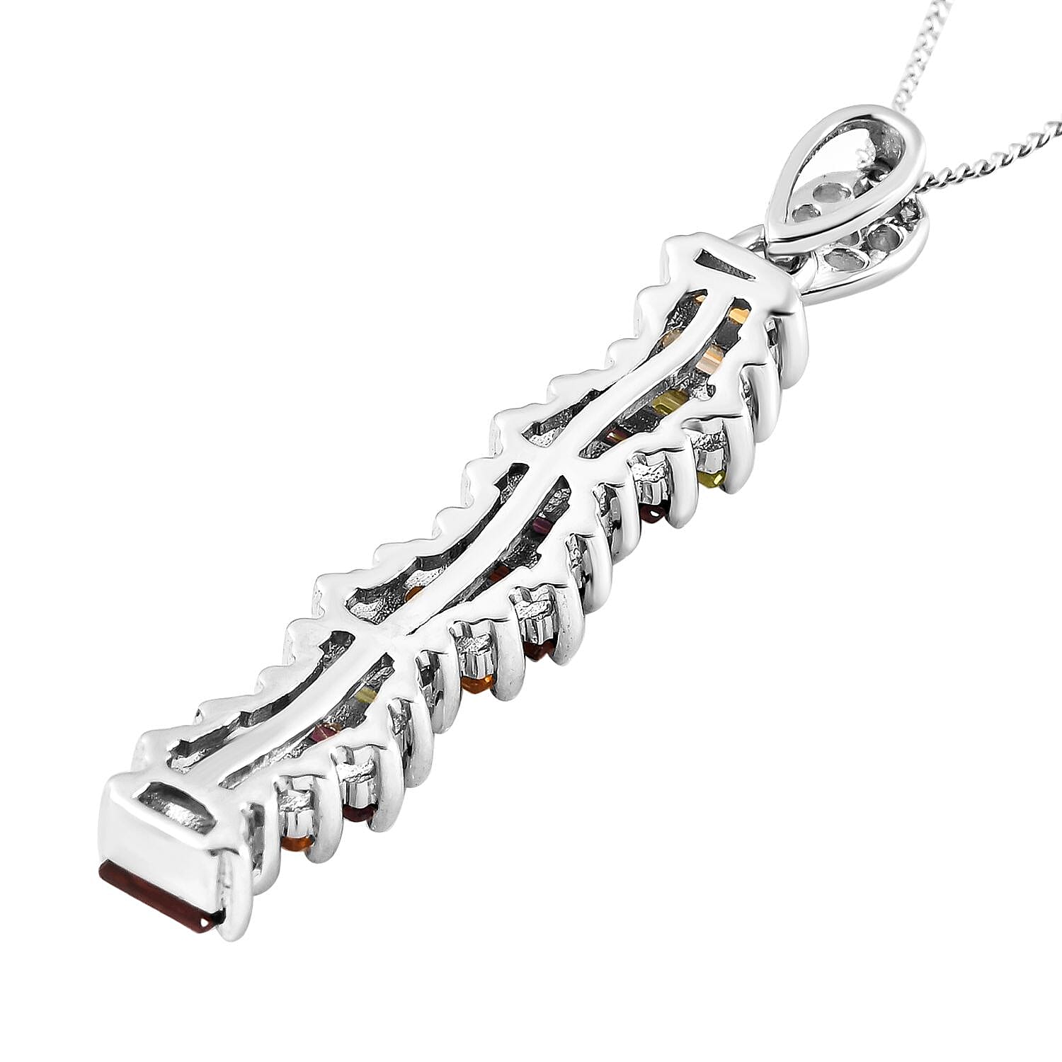 RACHEL GALLEY Forte Lattice Collection - Rhodolite Garnet and Multi Gemstones Pendant with Chain (20/22/24) in Rhodium Overlay Sterling Silver 1.85 Ct.