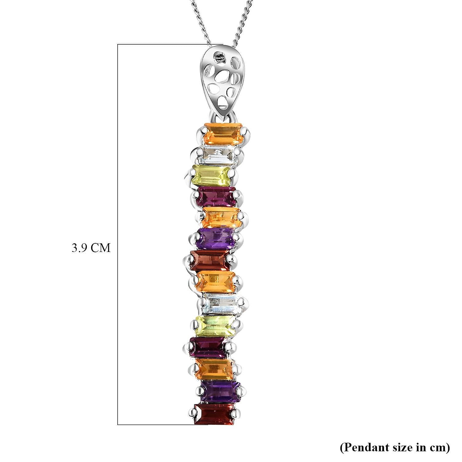 RACHEL GALLEY Forte Lattice Collection - Rhodolite Garnet and Multi Gemstones Pendant with Chain (20/22/24) in Rhodium Overlay Sterling Silver 1.85 Ct.