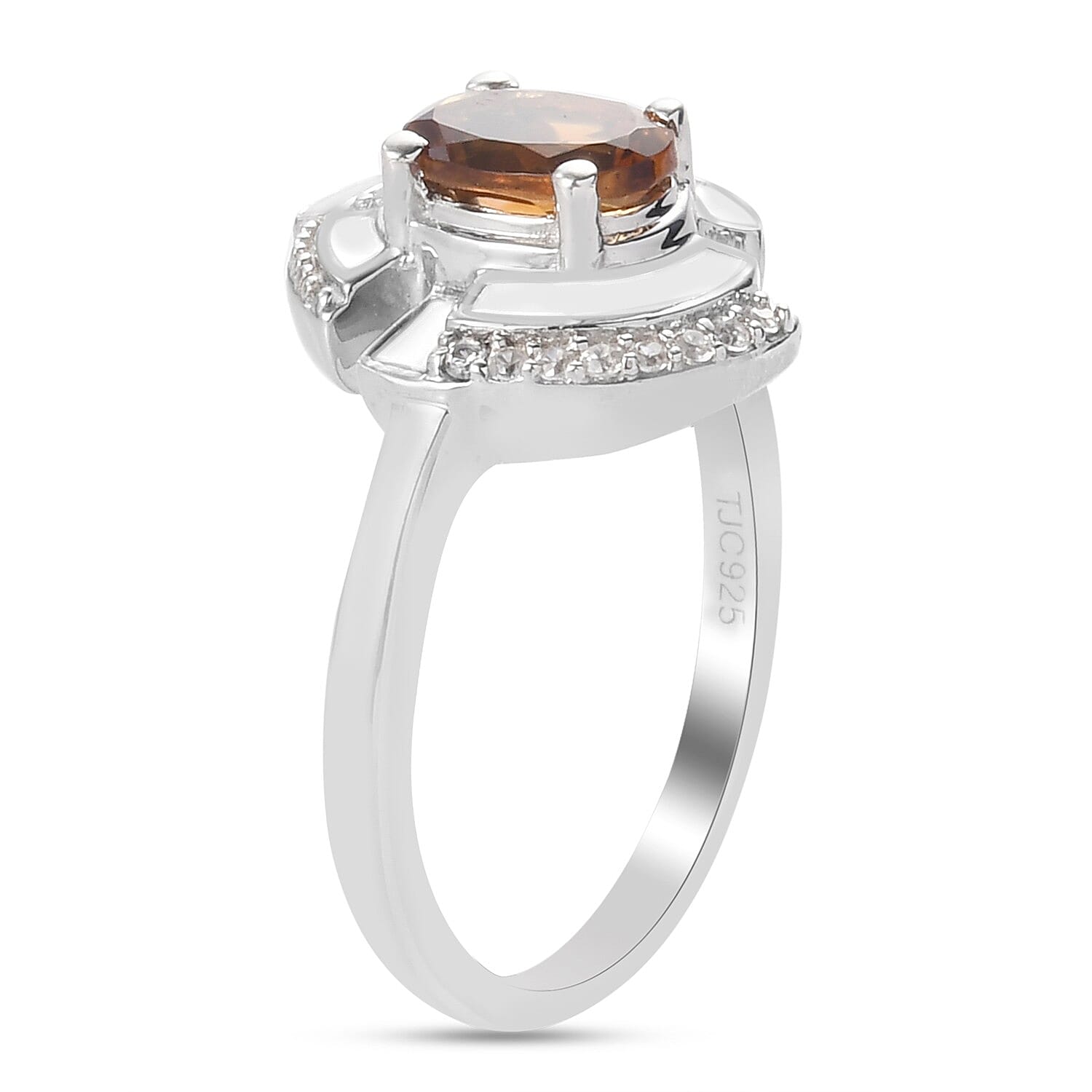 GP Art Deco Collection - Serra Gaucha Citrine, Natural Cambodian Zircon and Multi Gemstone Enamelled Ring in Platinum Overlay Sterling Silver