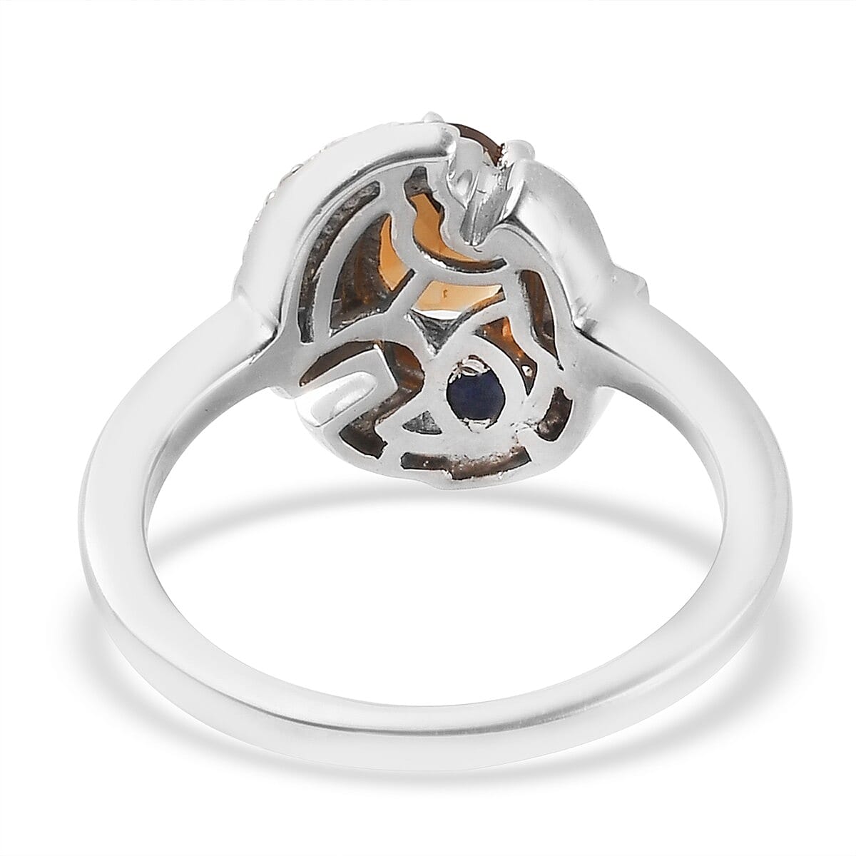GP Art Deco Collection - Serra Gaucha Citrine, Natural Cambodian Zircon and Multi Gemstone Enamelled Ring in Platinum Overlay Sterling Silver