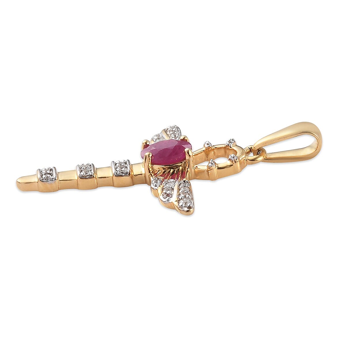 Ruby and Natural Cambodian Zircon Wings Pendant in 14K Gold Overlay Sterling Silver