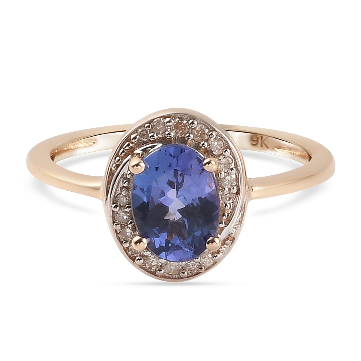 9K Yellow Gold AA Tanzanite and Diamond Ring 1.16 Ct.