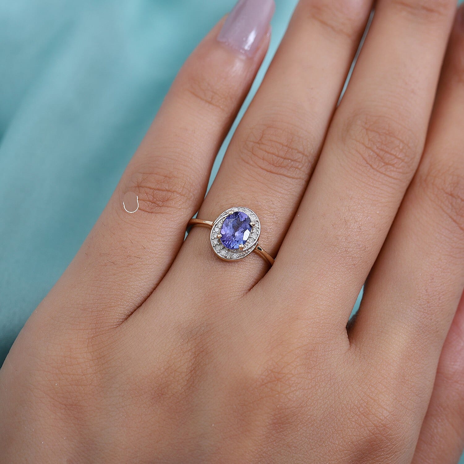 9K Yellow Gold AA Tanzanite and Diamond Ring 1.16 Ct.