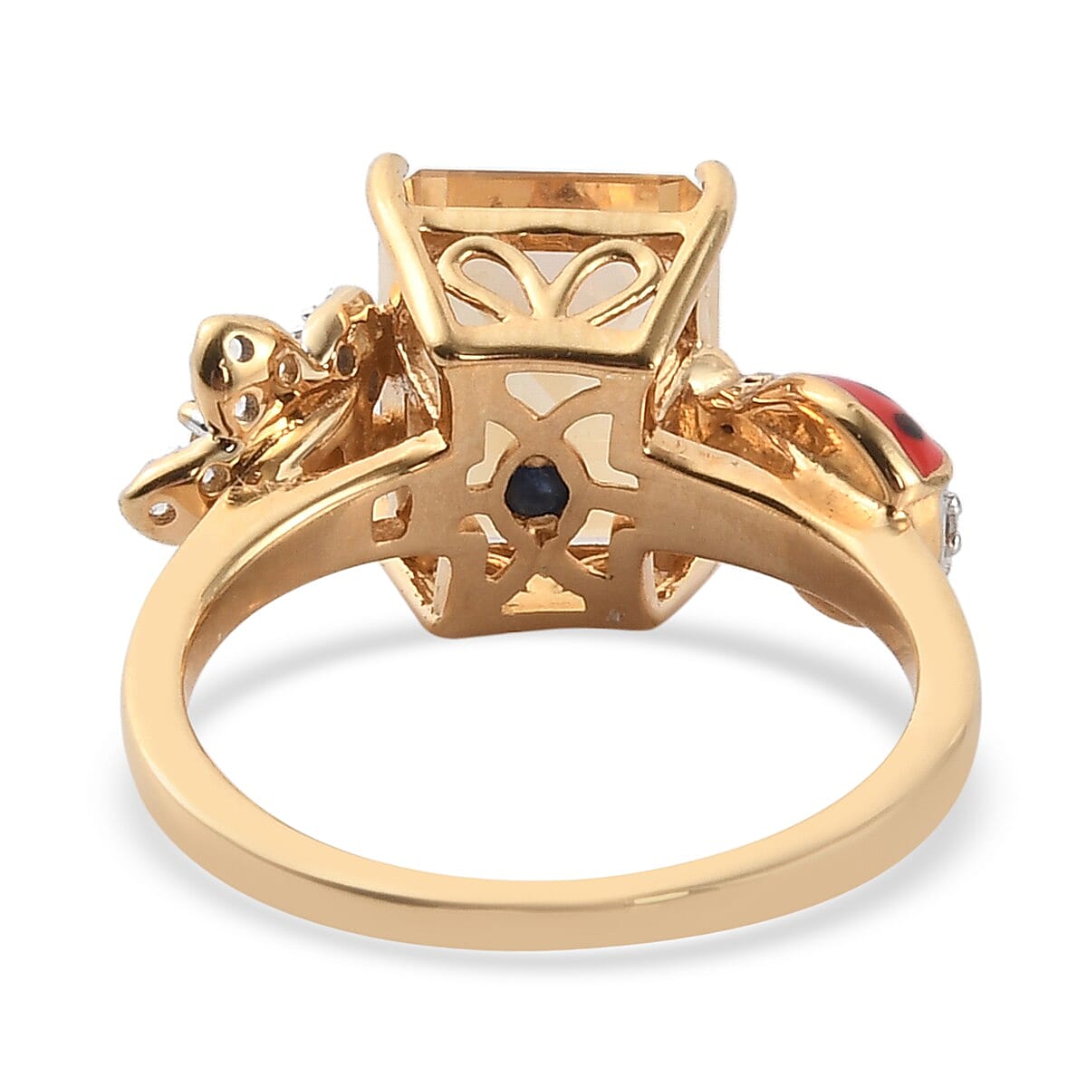 GP Italian garden Leaf & Flower Collection - Citrine, Natural Cambodian Zircon and Multi Gemstone Enamelled Ring in 14K Gold Overlay Sterling Silver 3.48 Ct.