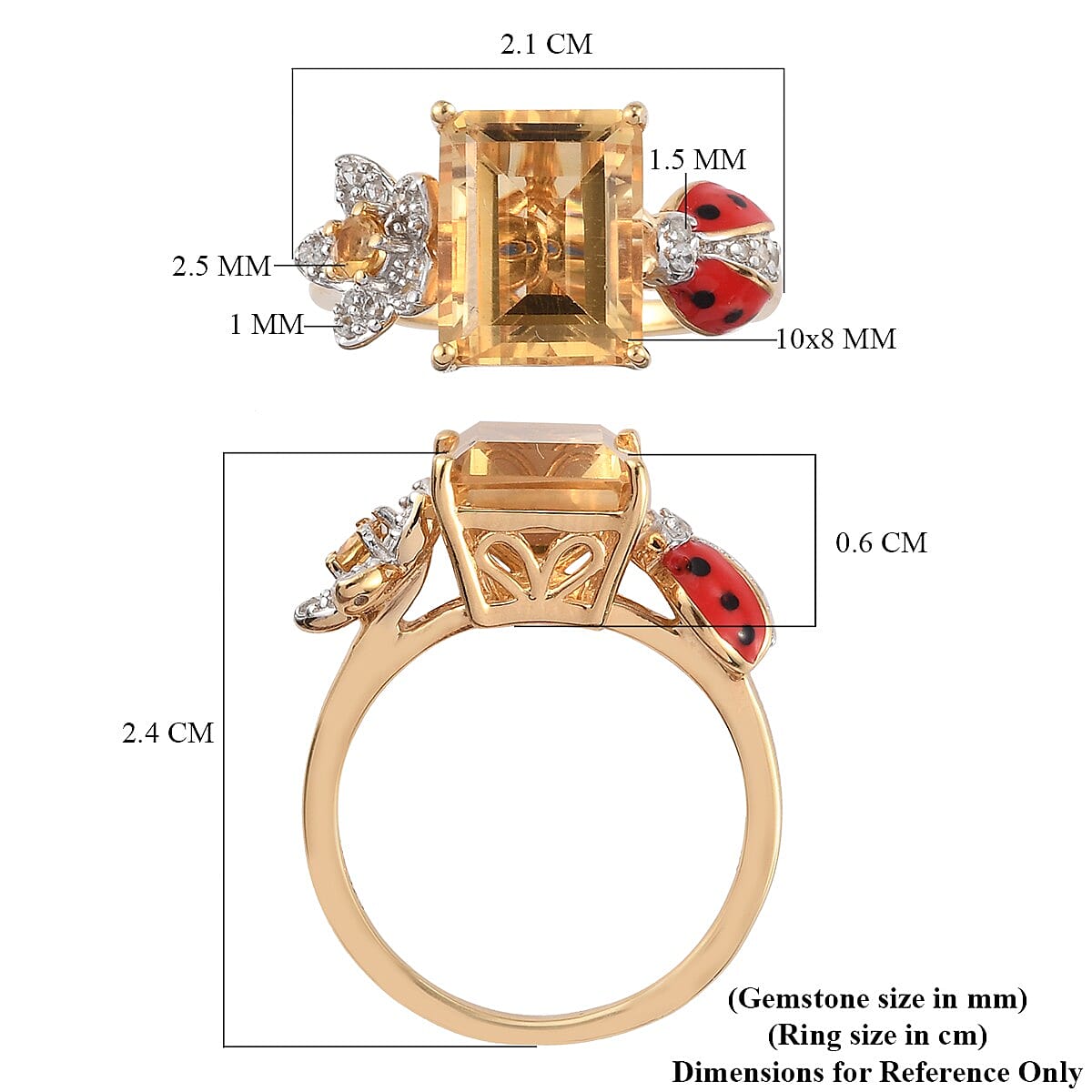 GP Italian garden Leaf & Flower Collection - Citrine, Natural Cambodian Zircon and Multi Gemstone Enamelled Ring in 14K Gold Overlay Sterling Silver 3.48 Ct.