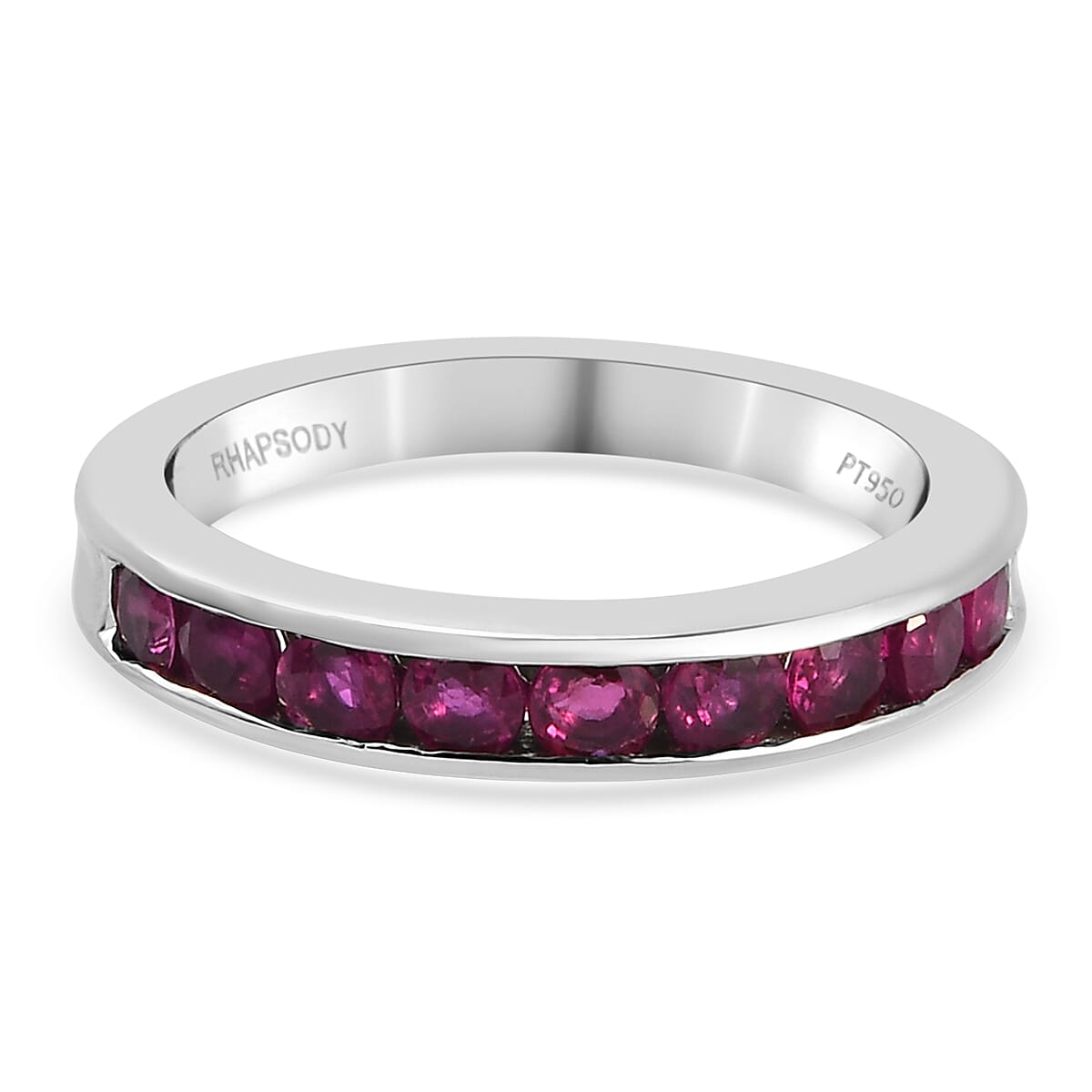 RHAPSODY 950 Platinum AAAA Ruby Half Eternity Band Ring 1.00 Ct, Platinum Wt. 5.55 Gms