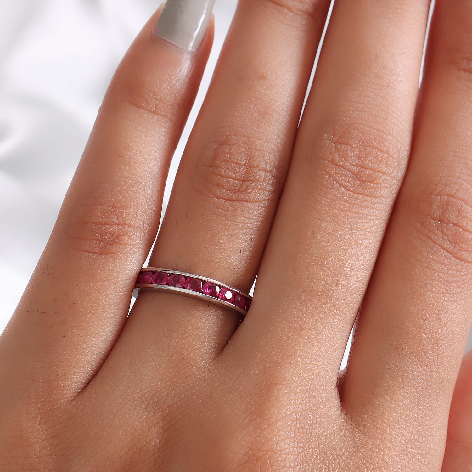 RHAPSODY 950 Platinum AAAA Ruby Half Eternity Band Ring 1.00 Ct, Platinum Wt. 5.55 Gms