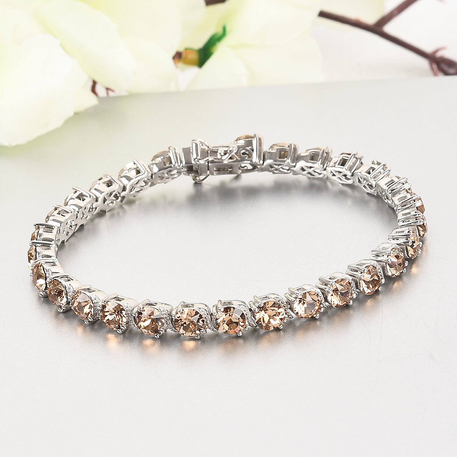 Lustro Stella Light Colorado Topaz Crystal Bracelet (Size 7.5) in Silver Tone