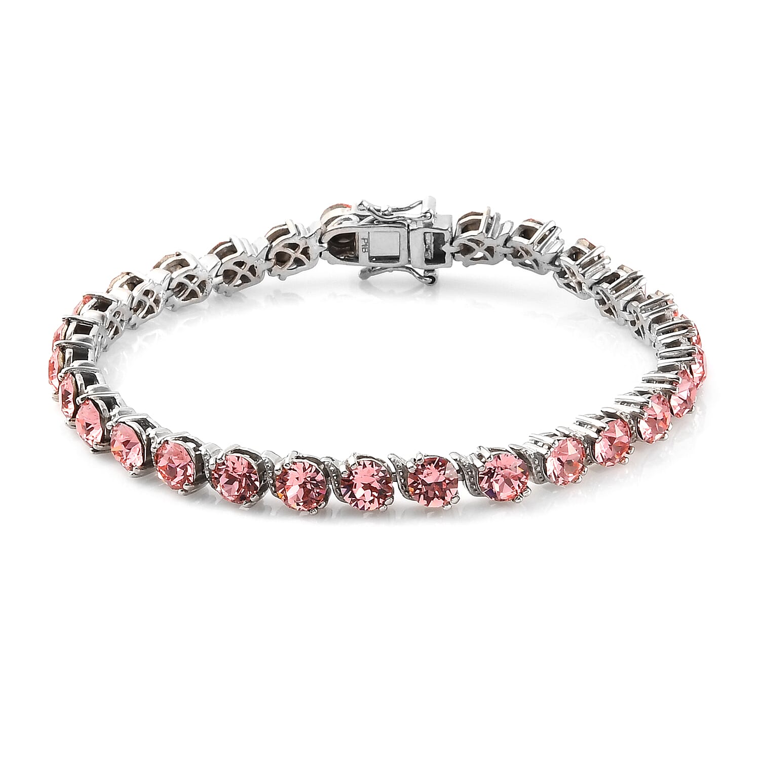 Lustro Stella Rose Peach Crystal Bracelet (Size 7.5) in Silver Tone