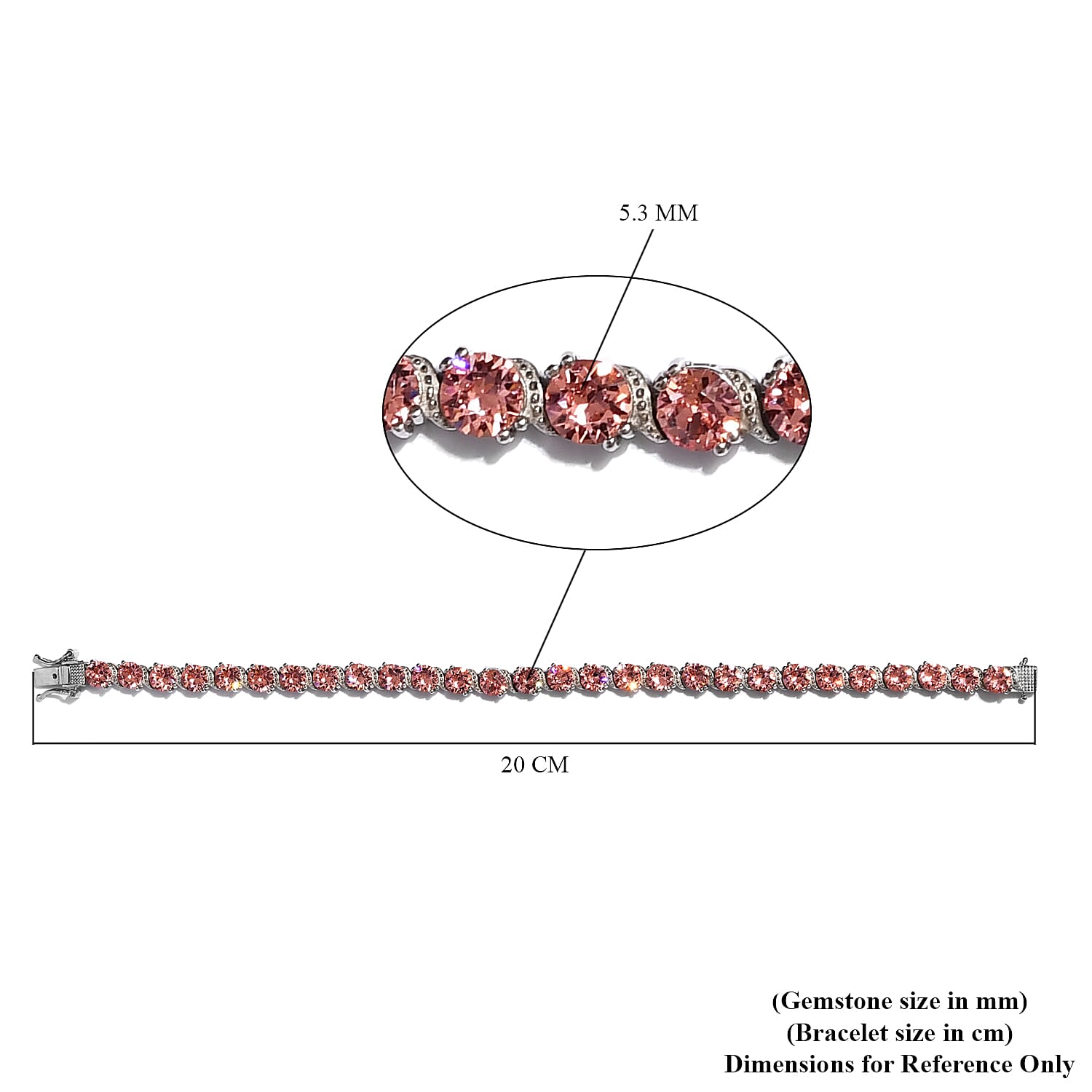 Lustro Stella Rose Peach Crystal Bracelet (Size 7.5) in Silver Tone