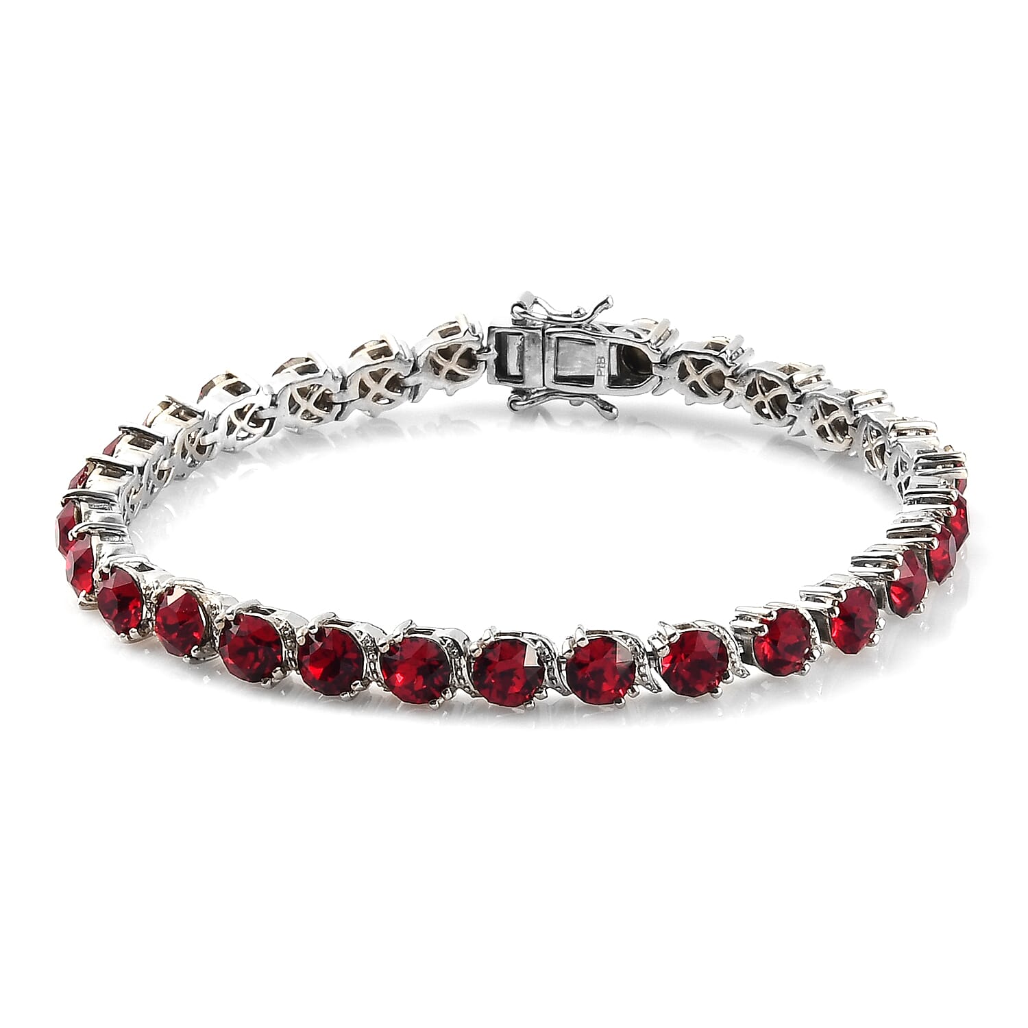 Lustro Stella Siam Colour Crystal Bracelet (Size 7.5) in Silver Tone
