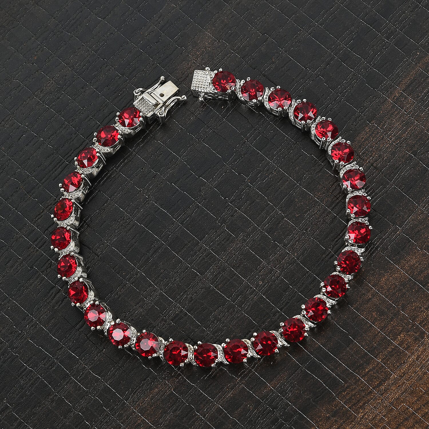 Lustro Stella Siam Colour Crystal Bracelet (Size 7.5) in Silver Tone