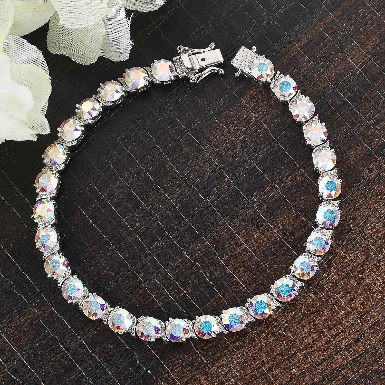 Lustro Stella AB Crystal Bracelet (Size 7.5) in Silver Tone