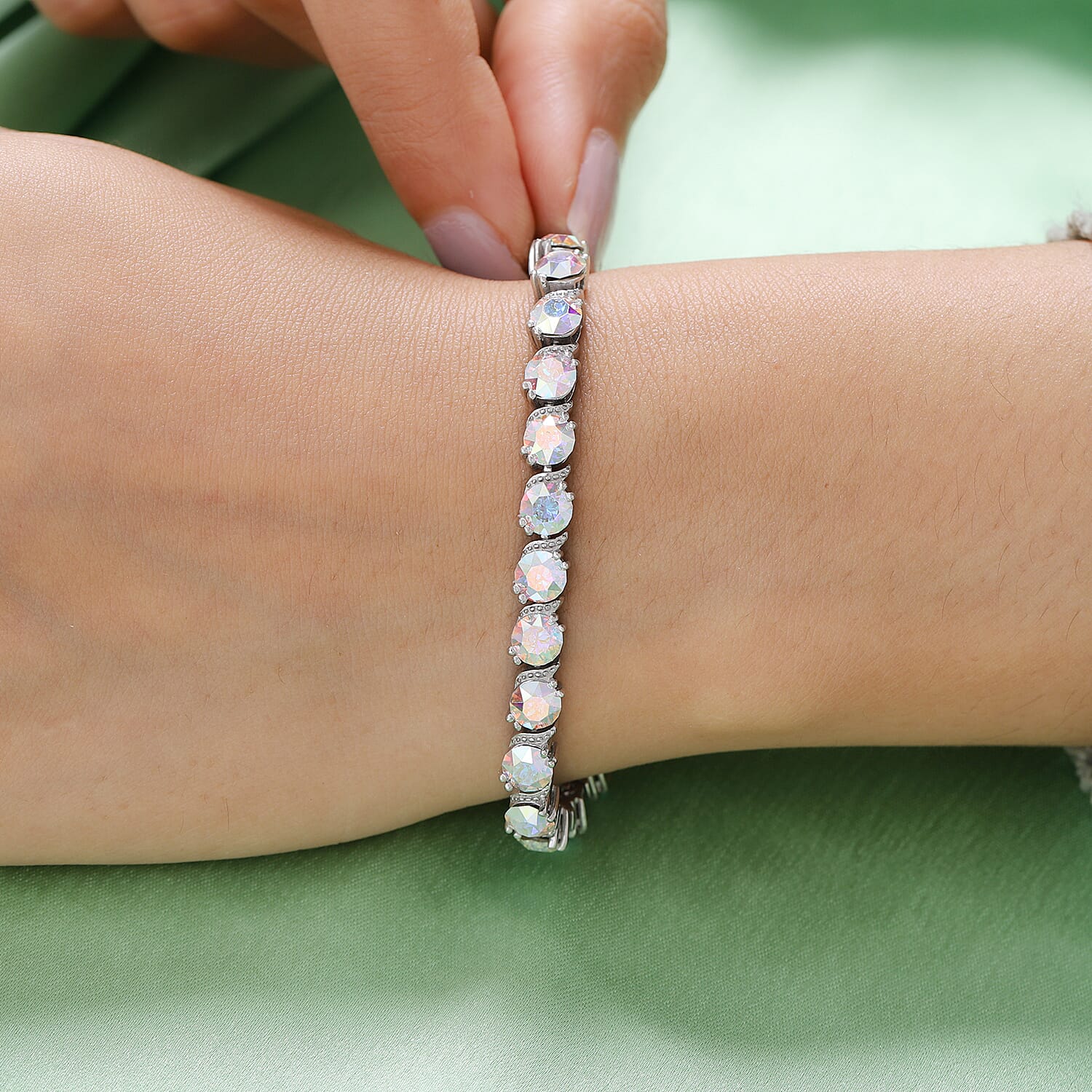 Lustro Stella AB Crystal Bracelet (Size 7.5) in Silver Tone