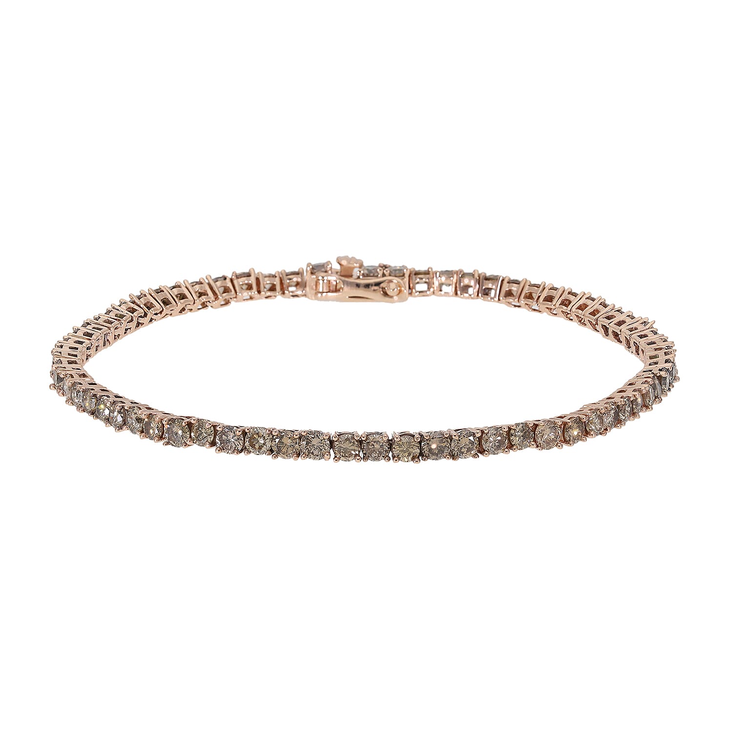 9K Rose Gold SGL Certified Natural Champagne Diamond Tennis Bracelet (Size - 7.5) 5.00 Ct, Gold Wt 6.80 Gms