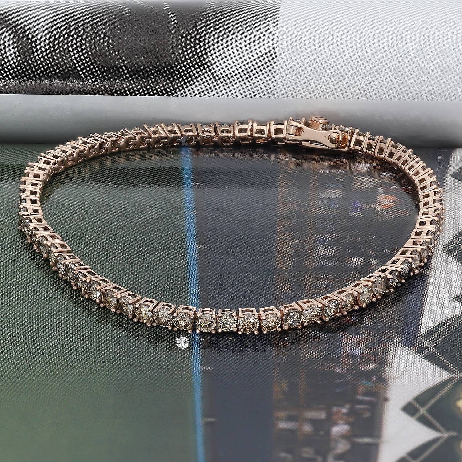 9K Rose Gold SGL Certified Natural Champagne Diamond Tennis Bracelet (Size - 7.5) 5.00 Ct, Gold Wt 6.80 Gms