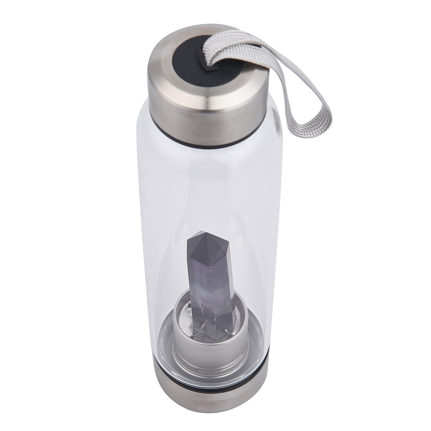 Rainbow Crystal Elixir Glass Water Bottle with Stainless Steel Cap (Size 25x6 Cm) with Travel Case