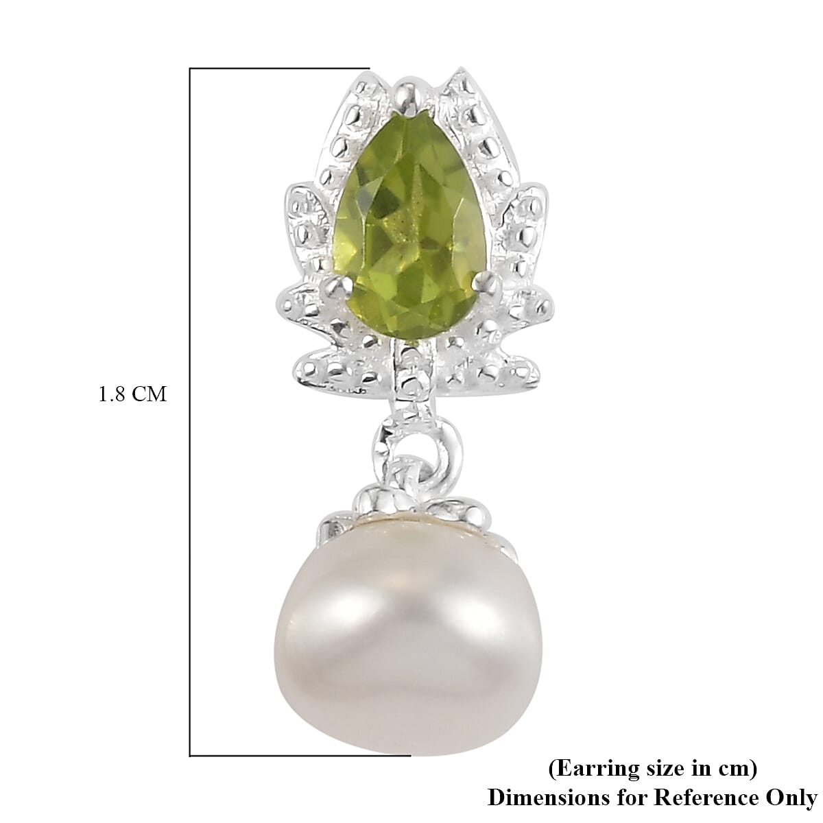 Freshwater Pearl and Natural Hebei Peridot Dangle Earrings (with Push Back) in Sterling Silver