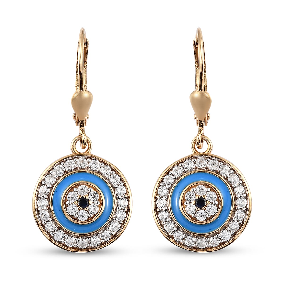 Blue Sapphire and Natural Cambodian Zircon Enamelled Dangling Earrings (with Lever Back) in 14K Gold Overlay Sterling Silver 1.06 Ct.