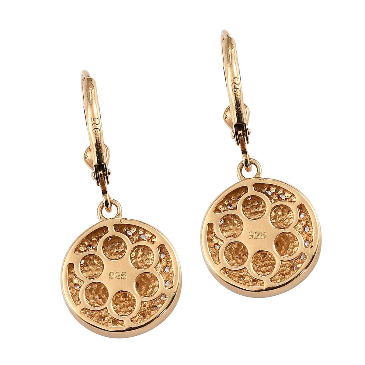 Blue Sapphire and Natural Cambodian Zircon Enamelled Dangling Earrings (with Lever Back) in 14K Gold Overlay Sterling Silver 1.06 Ct.