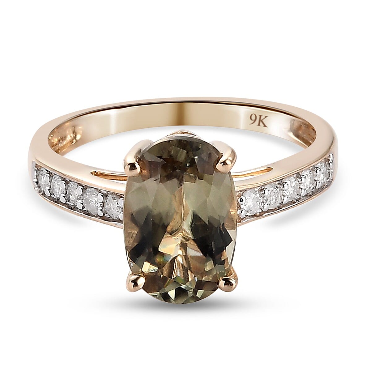 9K Yellow Gold AAA Diaspore and Diamond Ring 3.02 Ct.