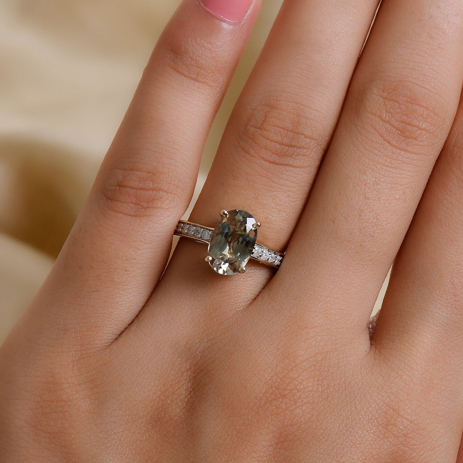 9K Yellow Gold AAA Diaspore and Diamond Ring 3.02 Ct.