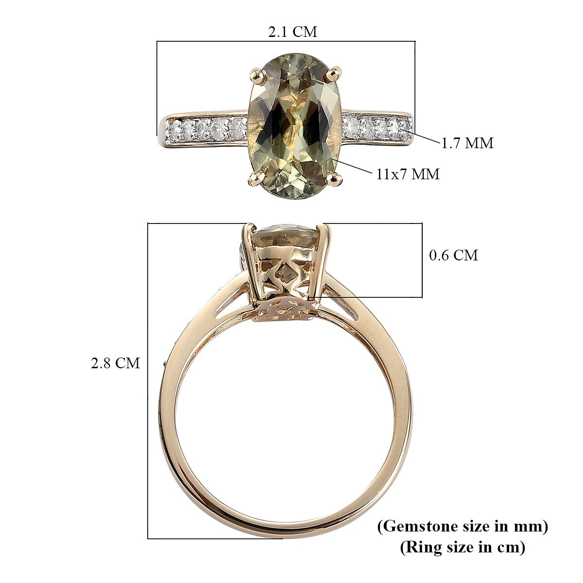 9K Yellow Gold AAA Diaspore and Diamond Ring 3.02 Ct.