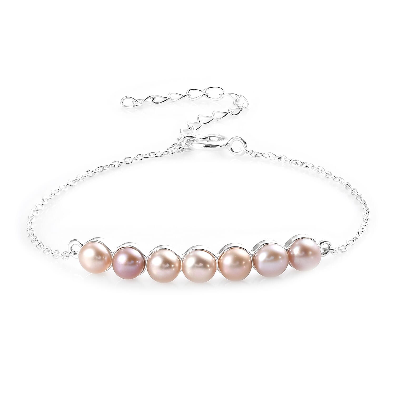 Freshwater Pink Pearl Adjustable Bracelet (Size 6.5 with 2 inch Extender) in Sterling Silver
